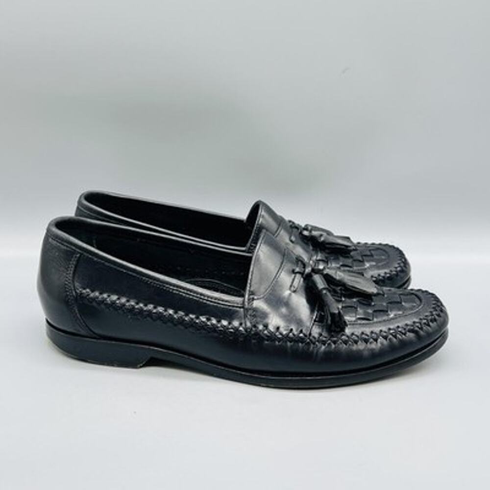 GH Bass & Co Shoes Mens 10 Black Leather Woven Tassel Loafers Slip On Comfort